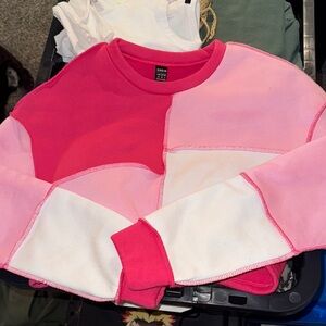 Colorblock Pink and White Sweatshirt